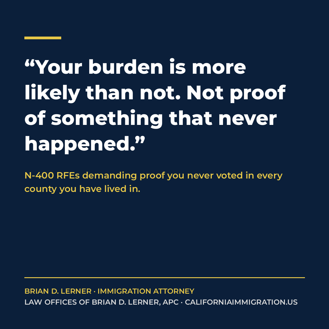 Quote card: Your burden is more likely than not. Not proof of something that never happened.